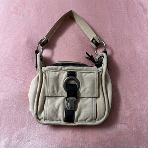American Eagle Outfitters Vintage Y2K 2000s Cream and Brown Canvas Mini Bag